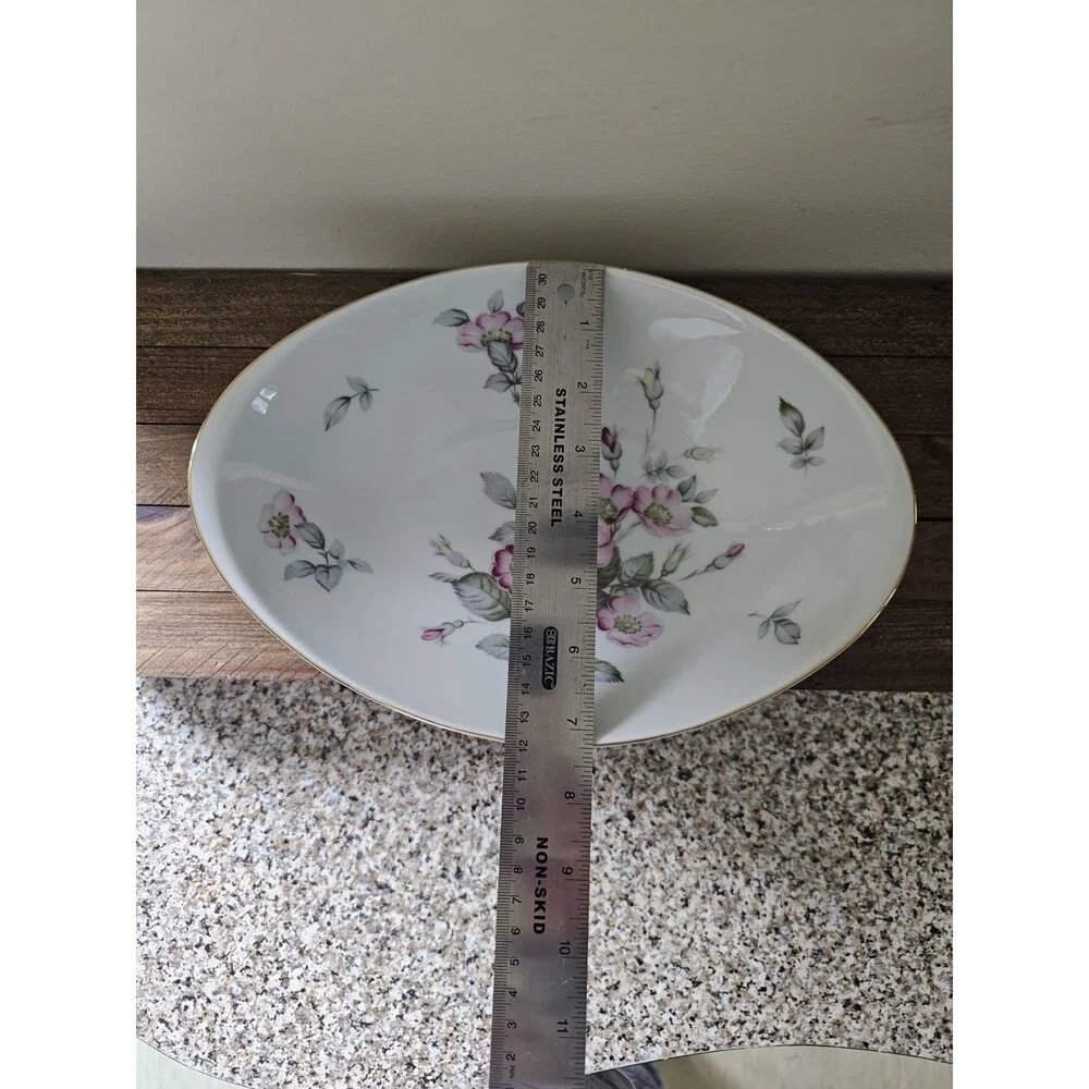 Harvan Fine China Oval Serving Bowl Pattern Prim Rose 10.5 Inches